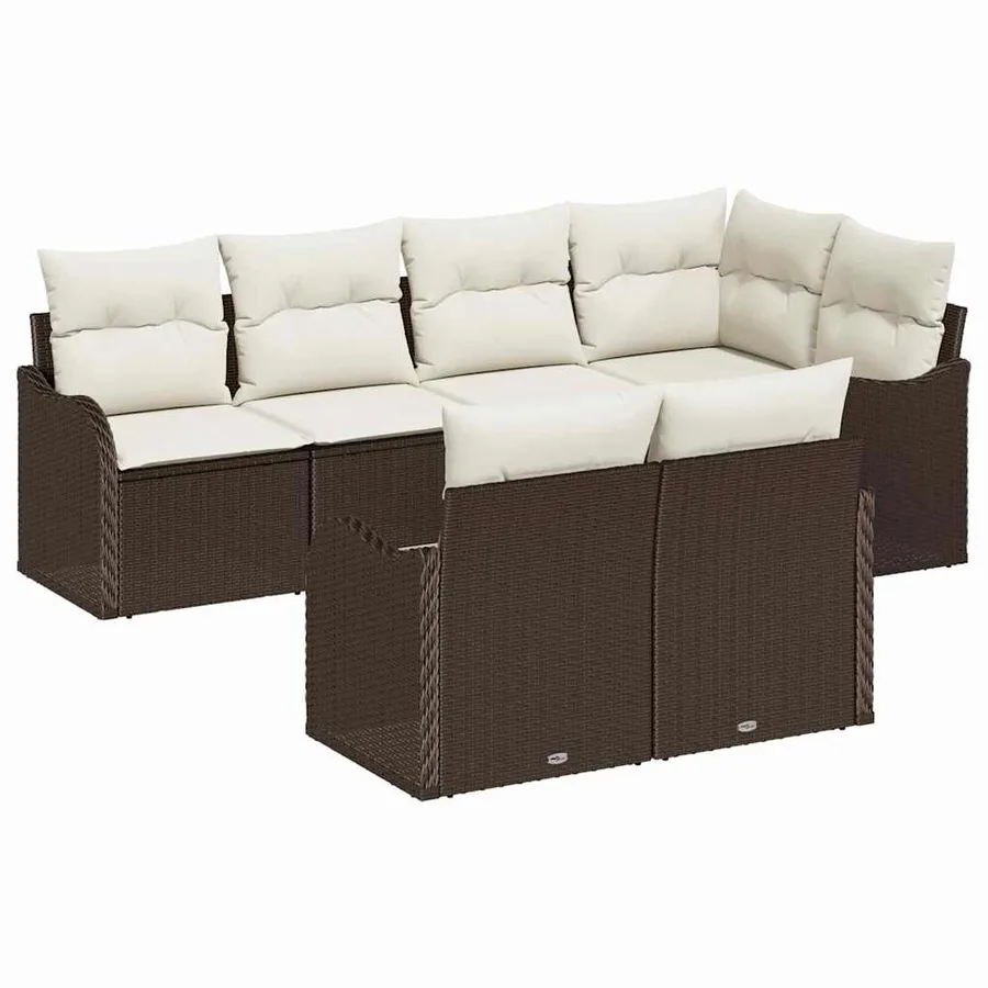 Ensemble de canapé de jardin 7 pcs Marron Poly rotin - 2