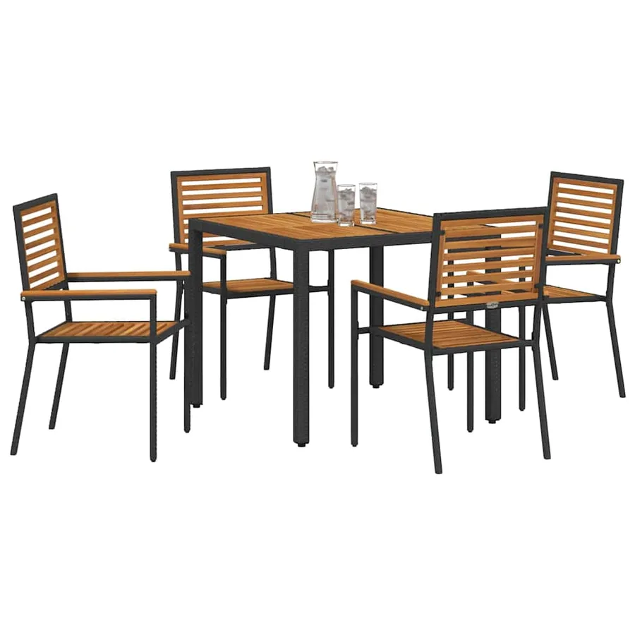 Ensemble de salle à manger pour jardin 5 pcs Noir et Marron - 3