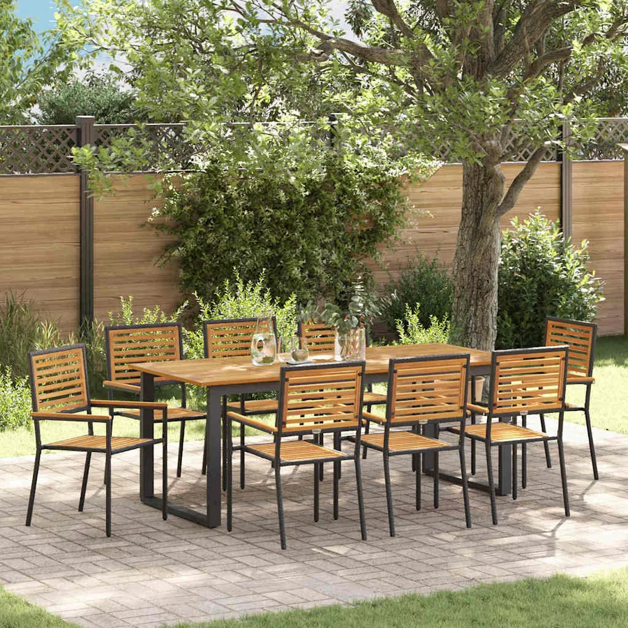 Ensemble de salle à manger pour jardin 9 pcs Noir