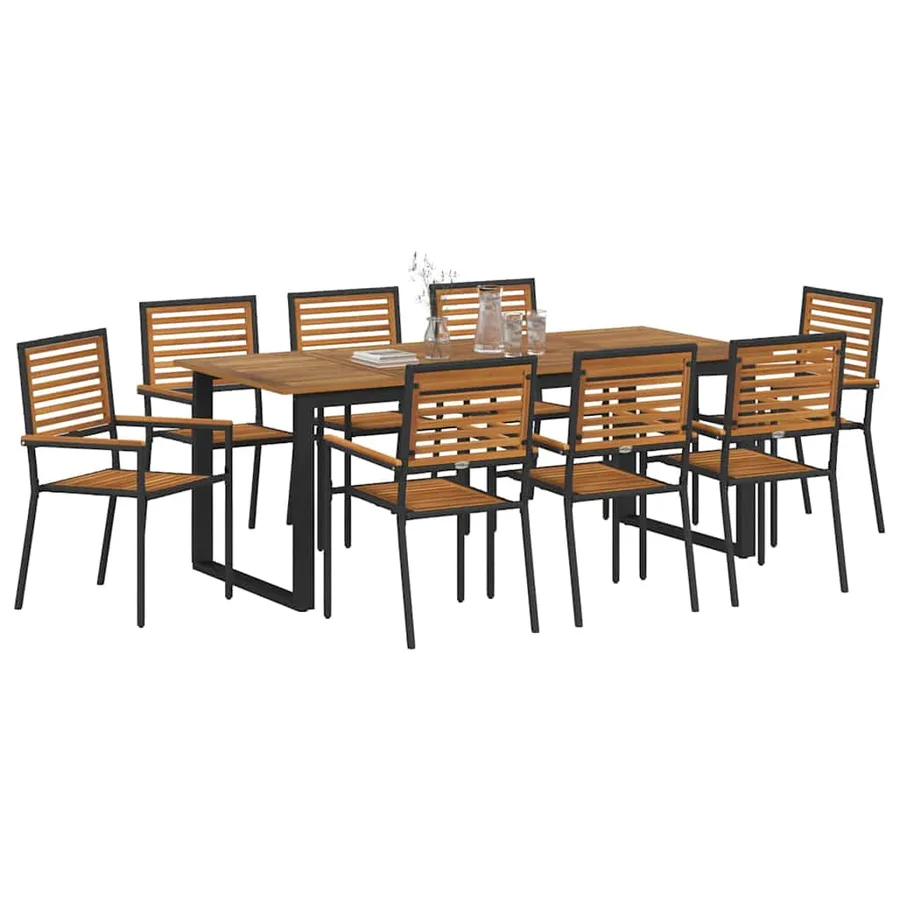 Ensemble de salle à manger pour jardin 9 pcs Noir - 3