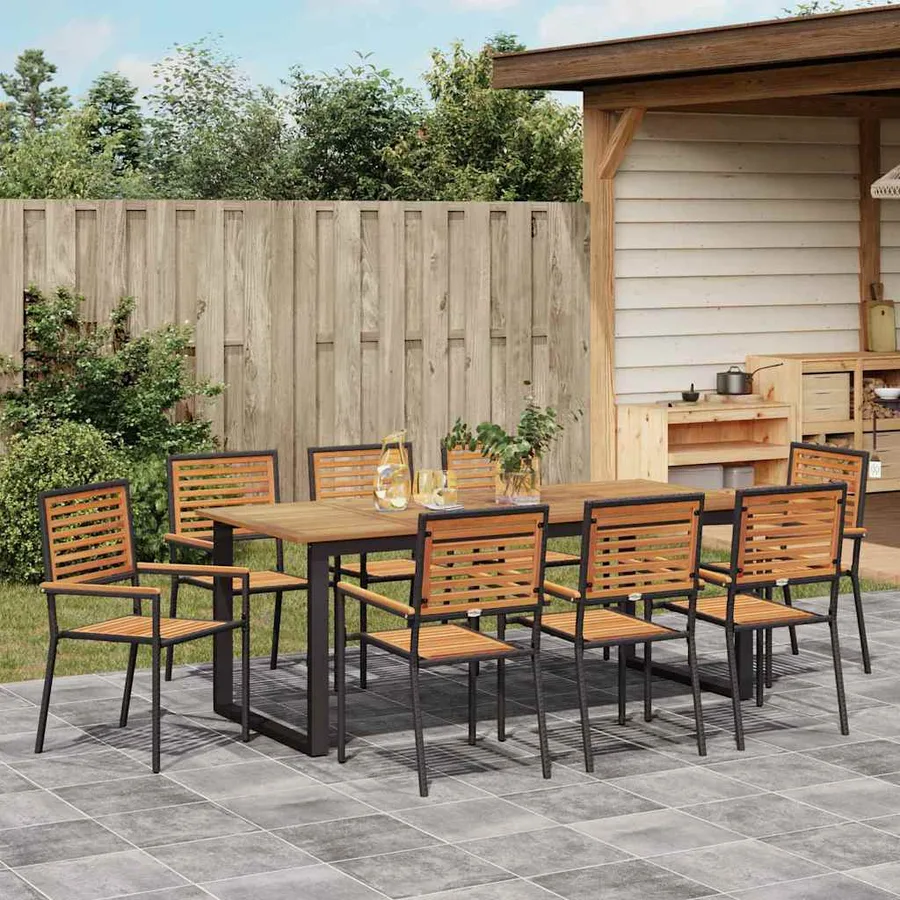 Ensemble de salle à manger pour jardin 9 pcs Noir - 4