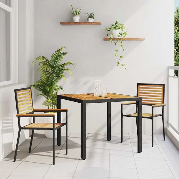 Ensemble de salle à manger pour jardin 3 pcs Noir et Marron