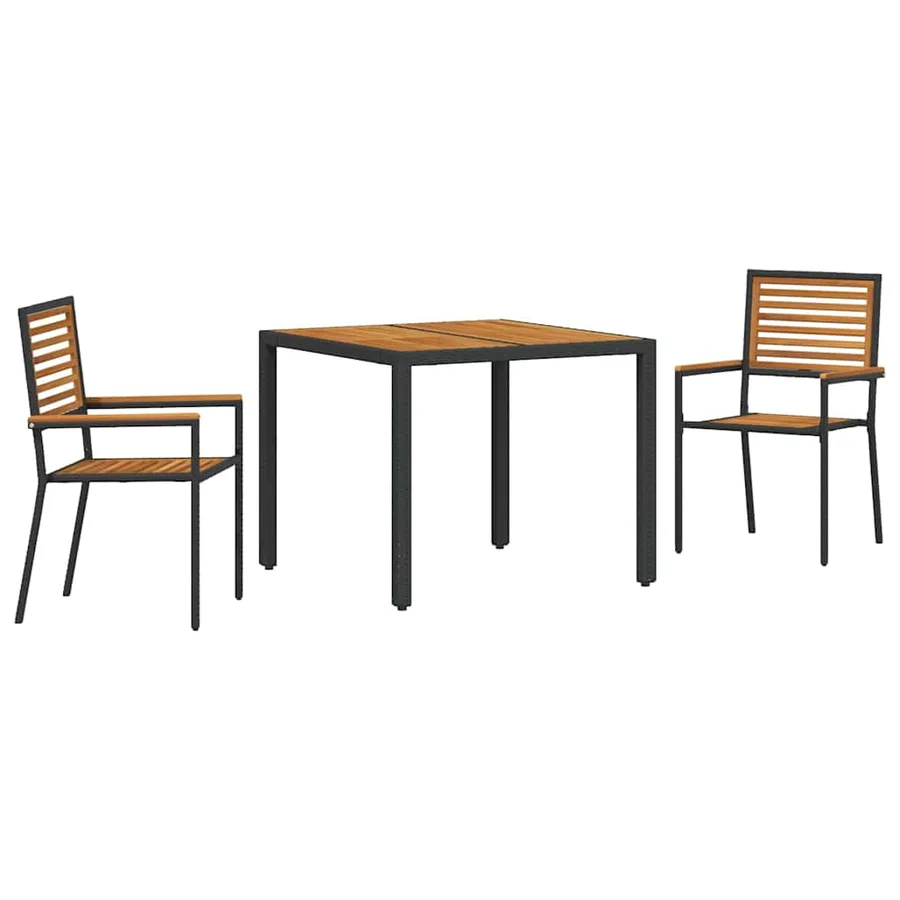 Ensemble de salle à manger pour jardin 3 pcs Noir et Marron - 2