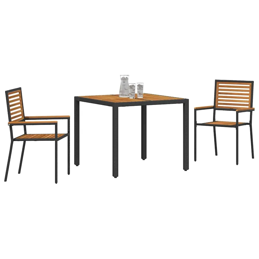 Ensemble de salle à manger pour jardin 3 pcs Noir et Marron - 3