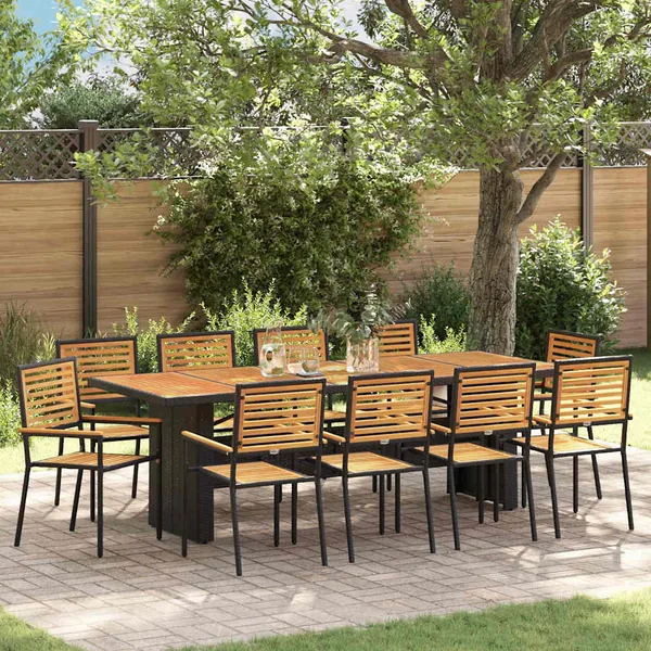 Ensemble de salle à manger pour jardin 11 pcs Noir et Marron