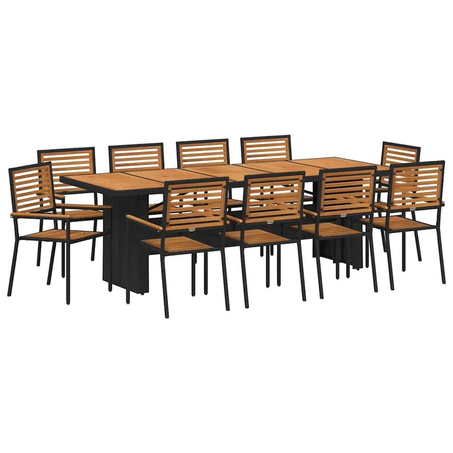 Ensemble de salle à manger pour jardin 11 pcs Noir et Marron - 2