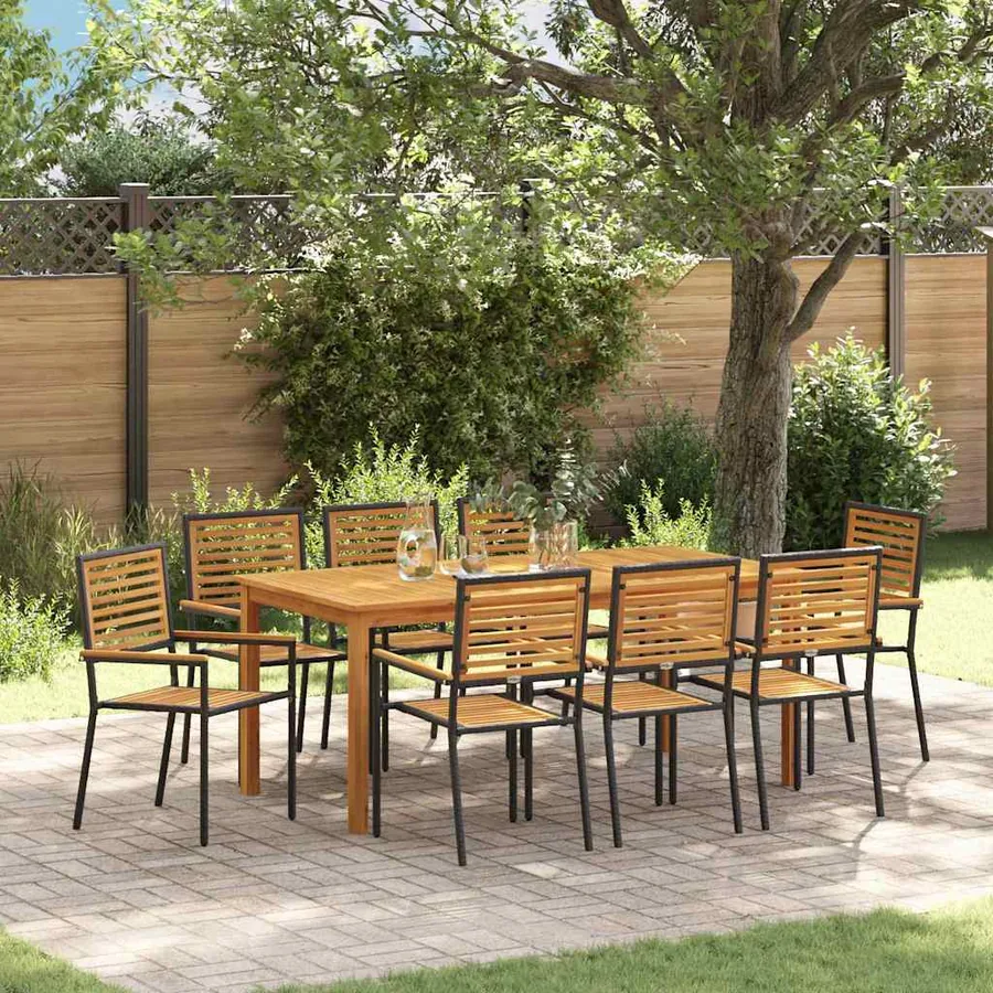 Ensemble de salle à manger pour jardin 9 pcs Noir