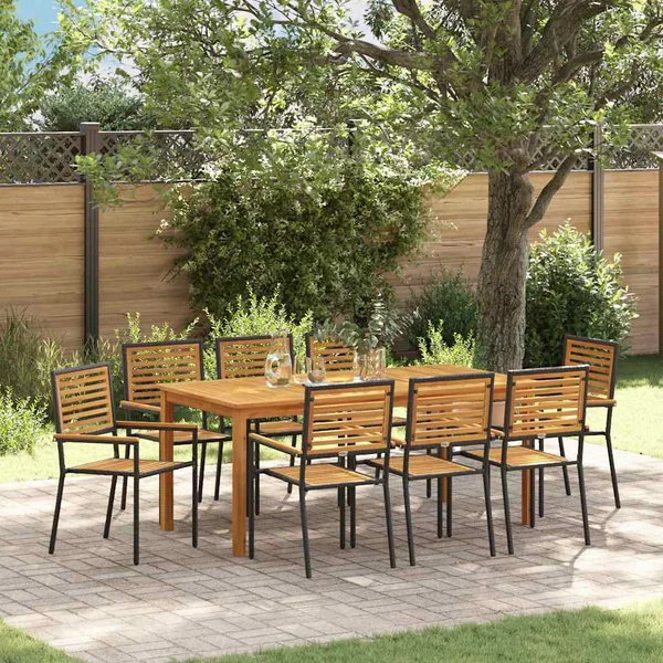 Ensemble de salle à manger pour jardin 9 pcs Noir