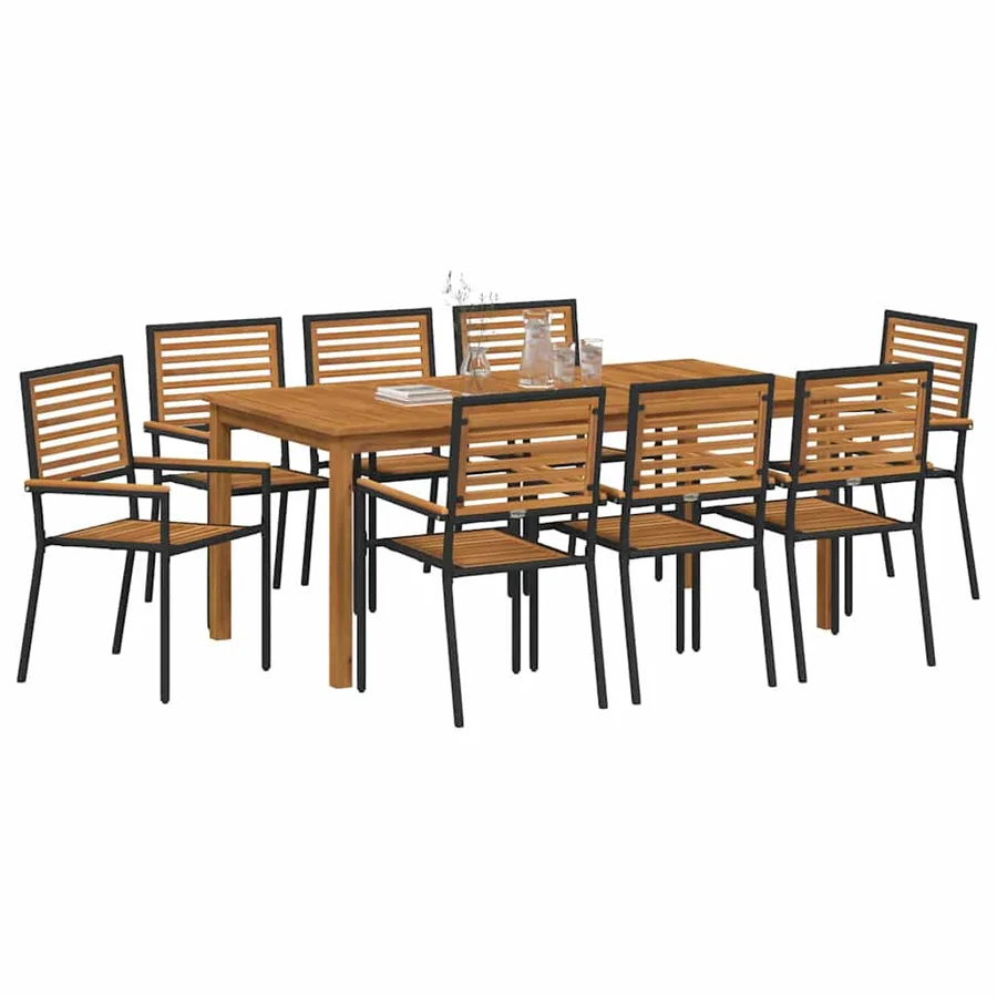 Ensemble de salle à manger pour jardin 9 pcs Noir - 3