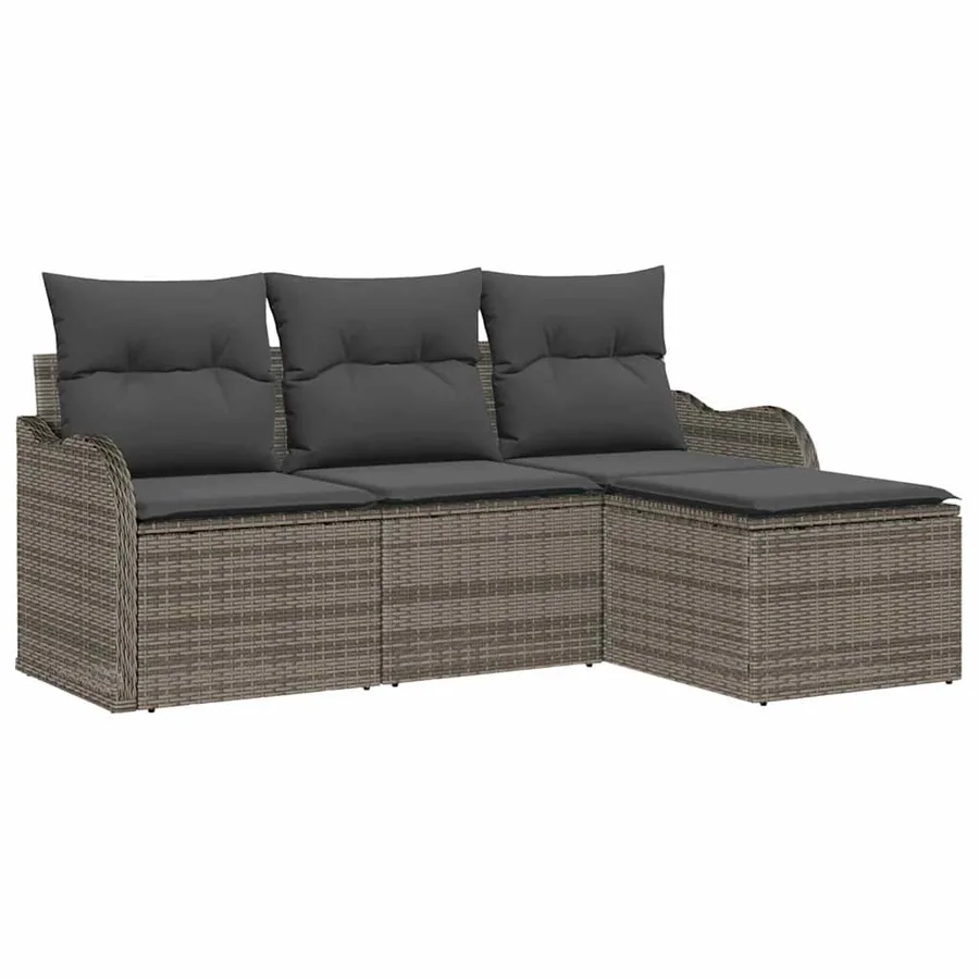 Ensemble de canapé de jardin avec coussin 4 pcs Gris Poly rotin - 2