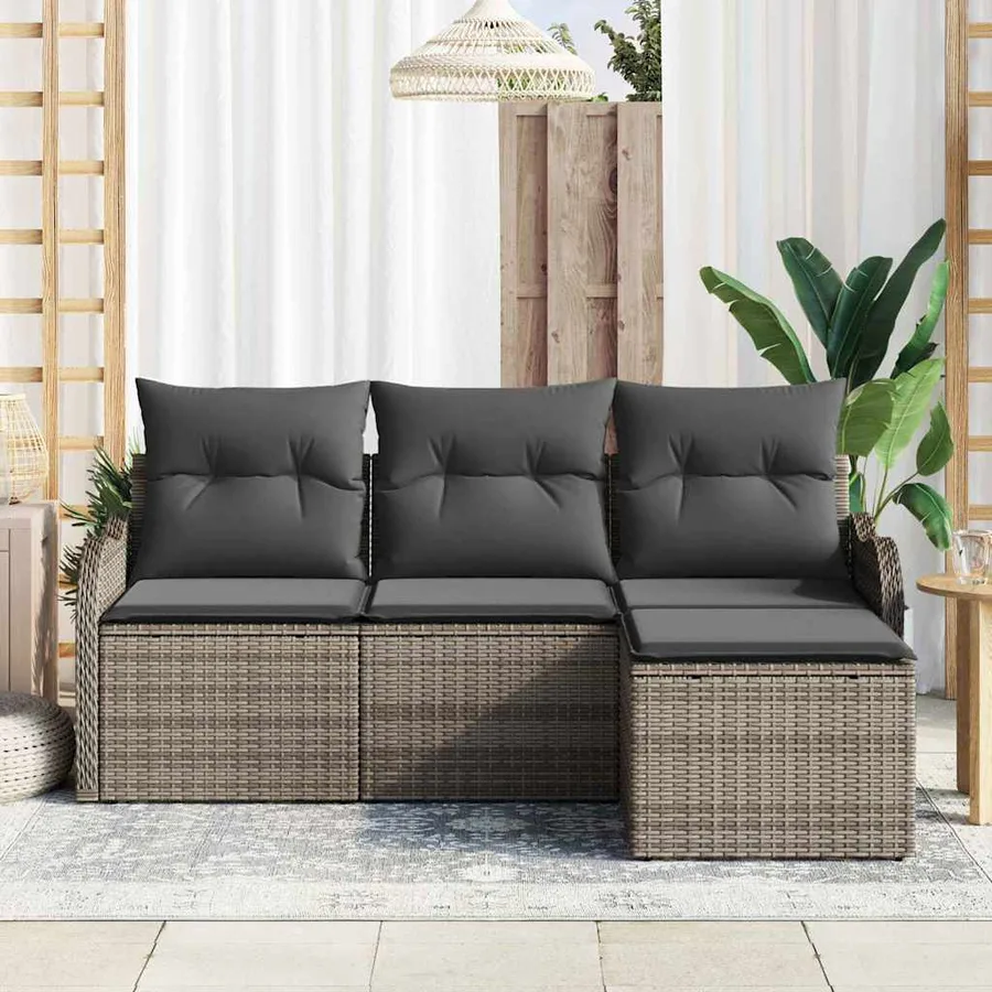 Ensemble de canapé de jardin avec coussin 4 pcs Gris Poly rotin - 3