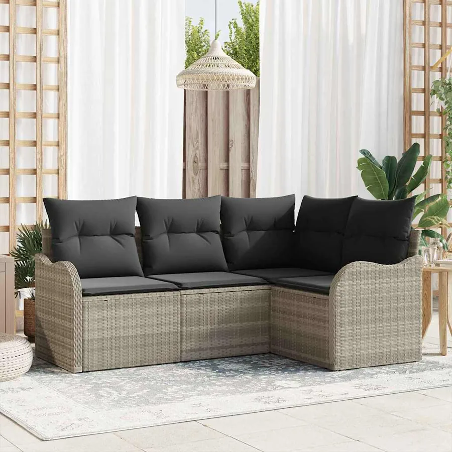 Ensemble de canapé de jardin 4 pcs Gris clair polyrotin