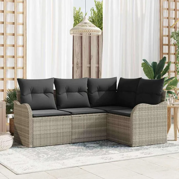 Ensemble de canapé de jardin 4 pcs Gris clair polyrotin