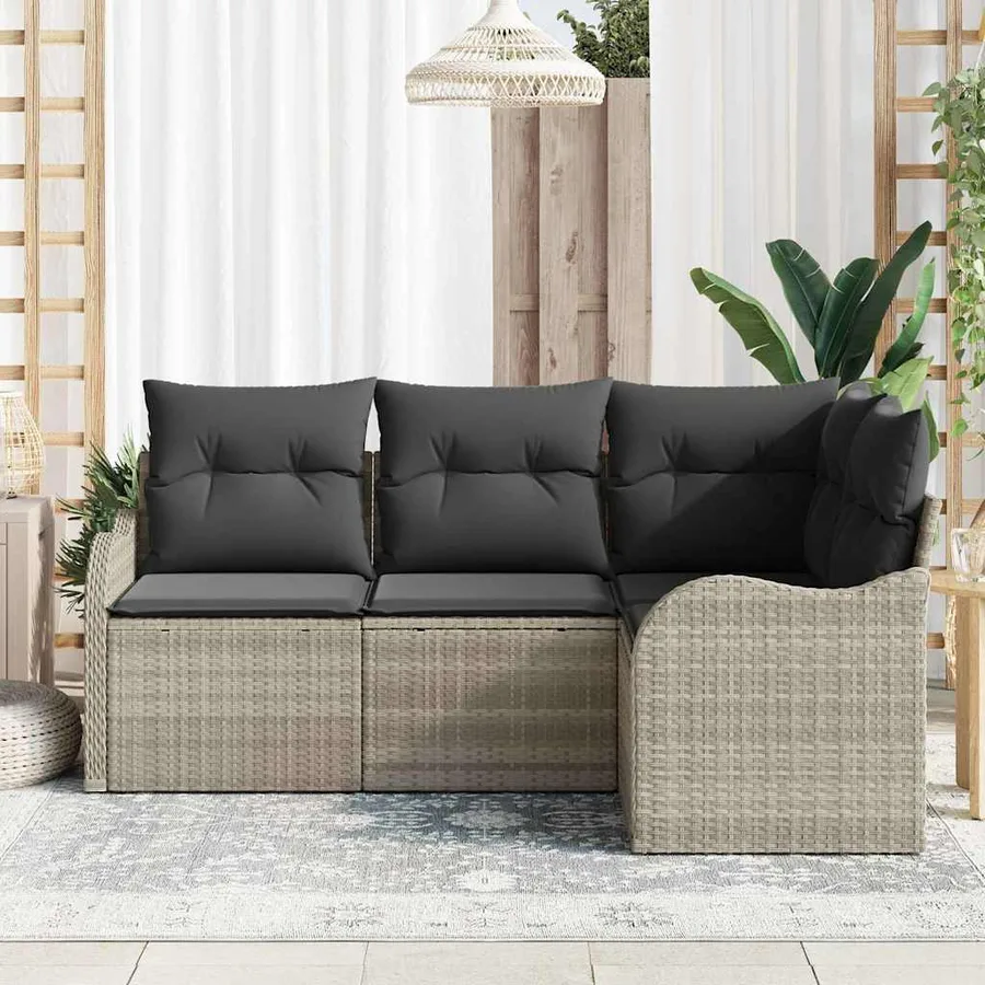 Ensemble de canapé de jardin 4 pcs Gris clair polyrotin - 3