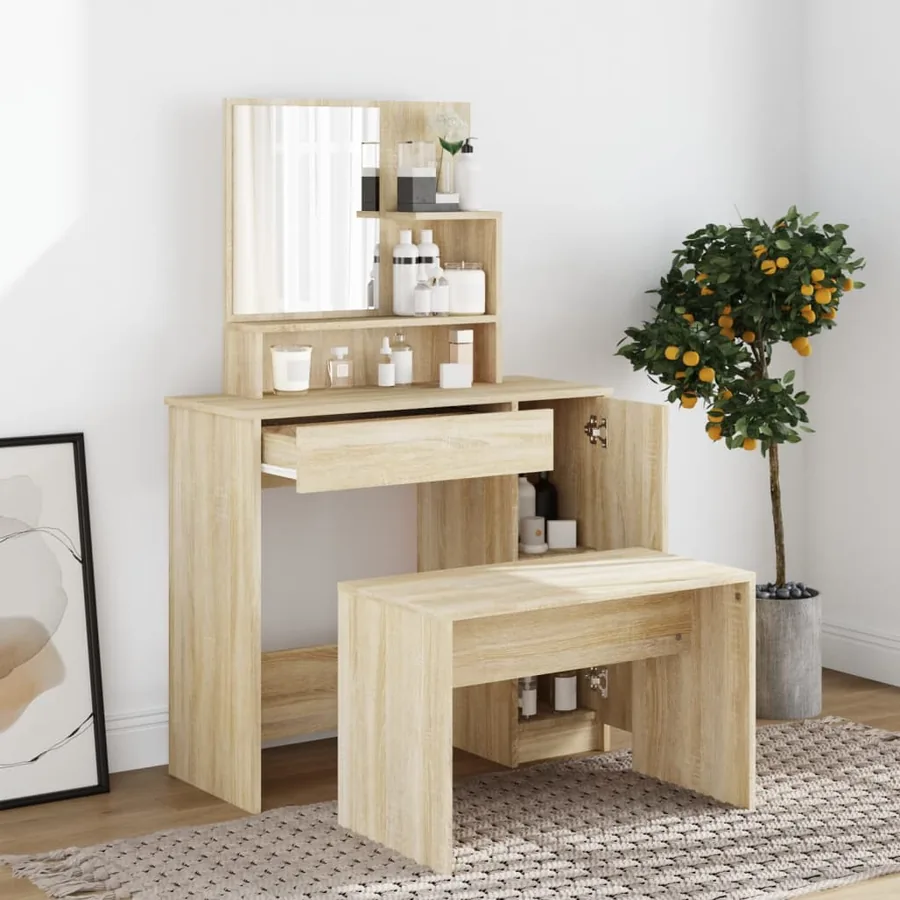 Coiffeuse avec miroir chêne sonoma 86,5x35x136 cm - 3