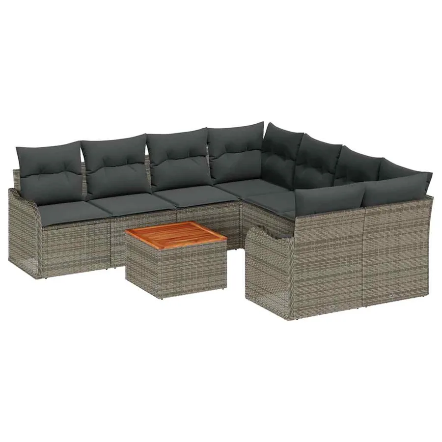 Ensemble de canapé de jardin avec coussin 9 pcs Gris polyrotin - 2