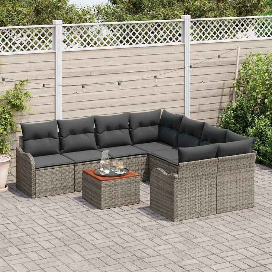 Ensemble de canapé de jardin avec coussin 9 pcs Gris polyrotin - 3
