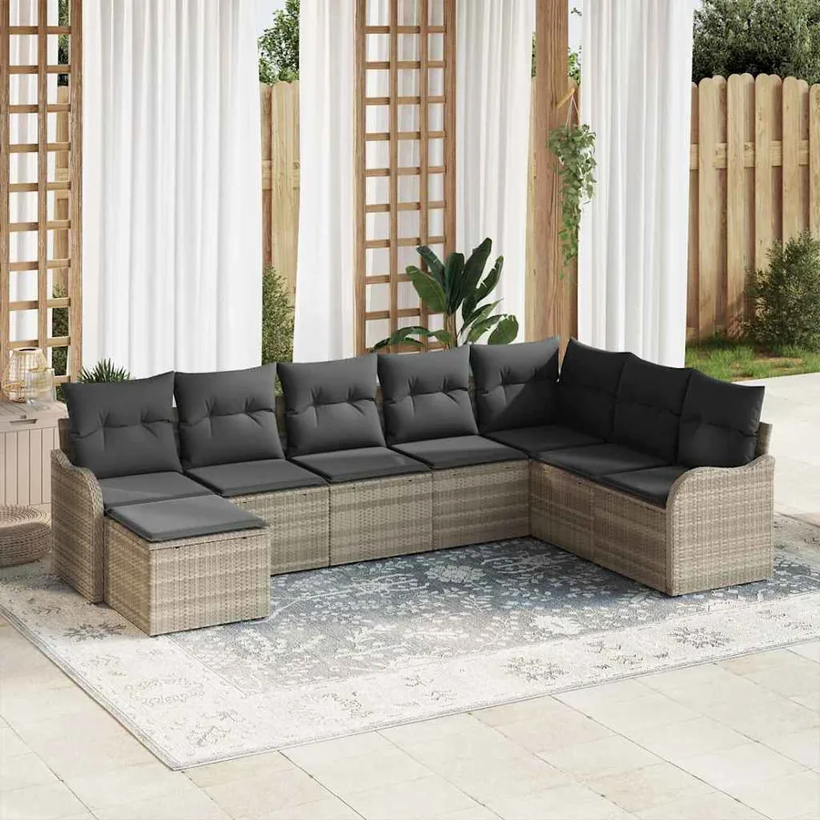 Ensemble de canapé de jardin 8 pcs Gris clair Poly rotin