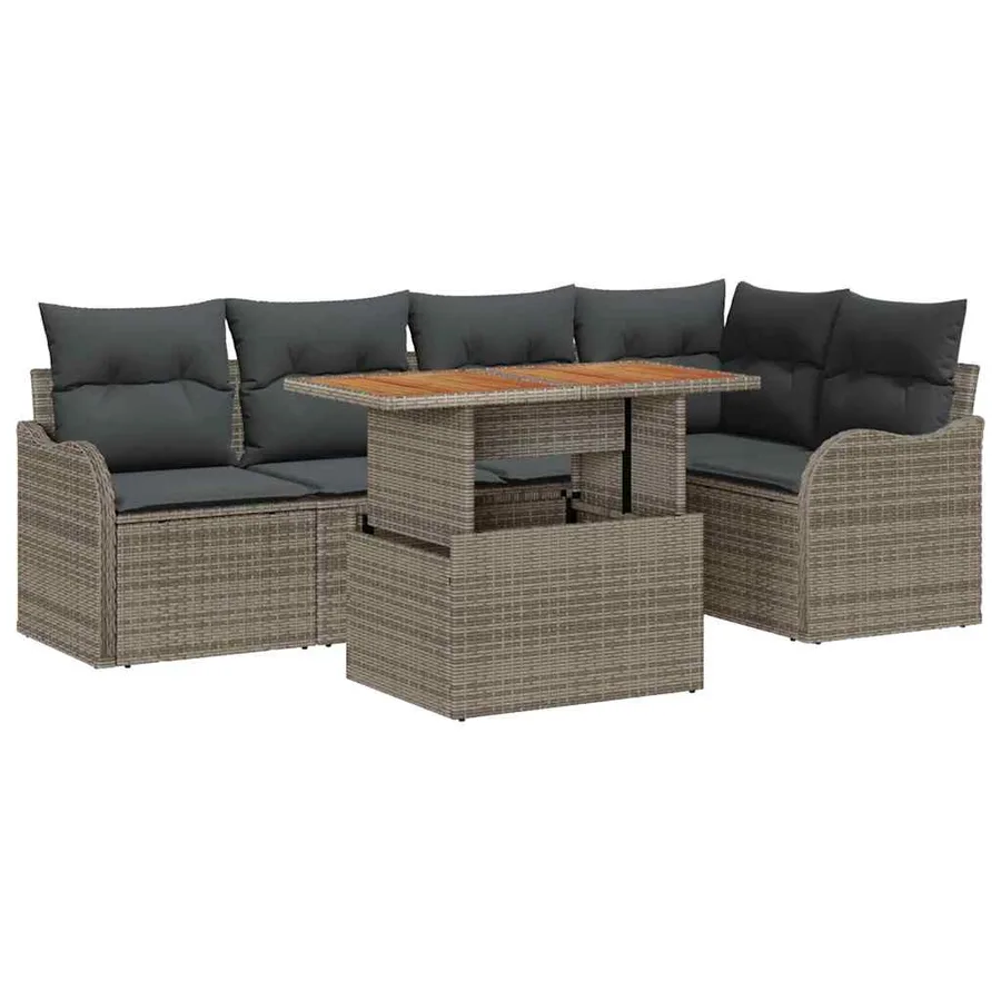 Ensemble de canapé de jardin avec coussin 6 pcs Gris polyrotin - 2