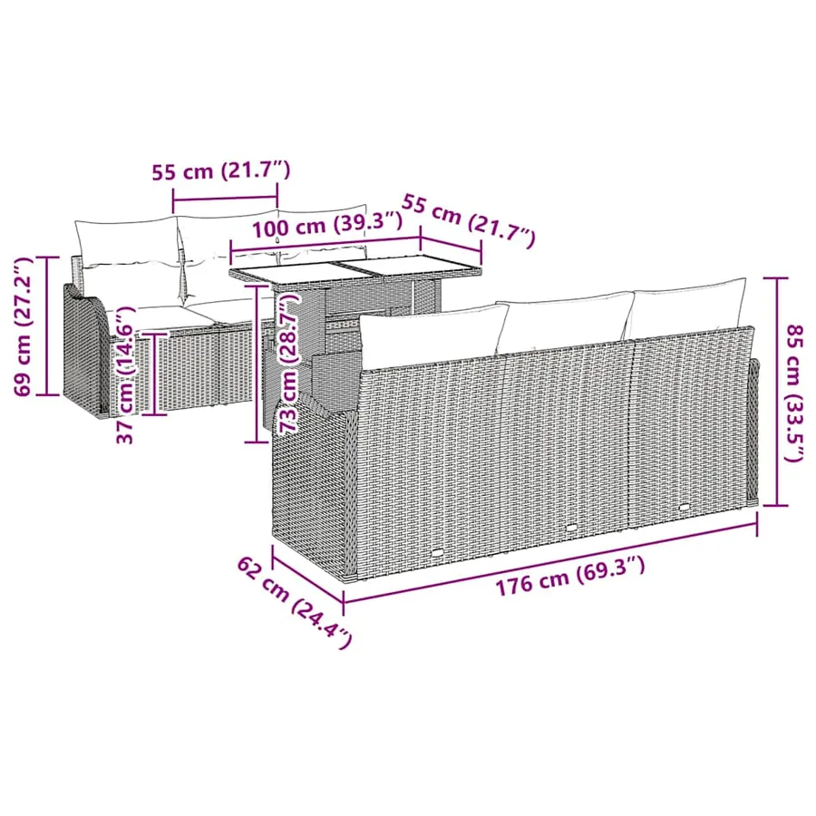 Ensemble de canapé de jardin 7 pcs Gris clair Poly rotin - 10