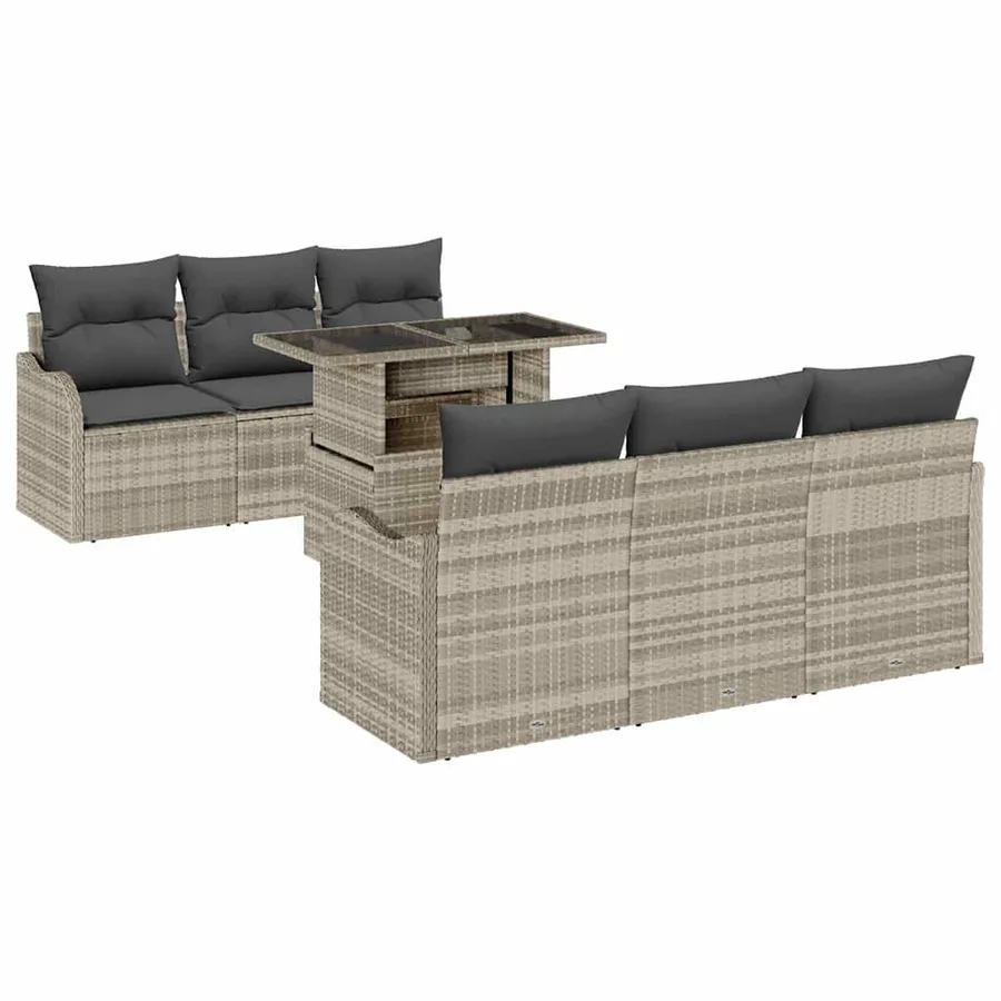 Ensemble de canapé de jardin 7 pcs Gris clair Poly rotin - 2