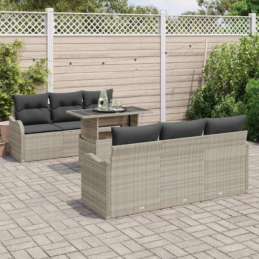 Ensemble de canapé de jardin 7 pcs Gris clair Poly rotin - 3
