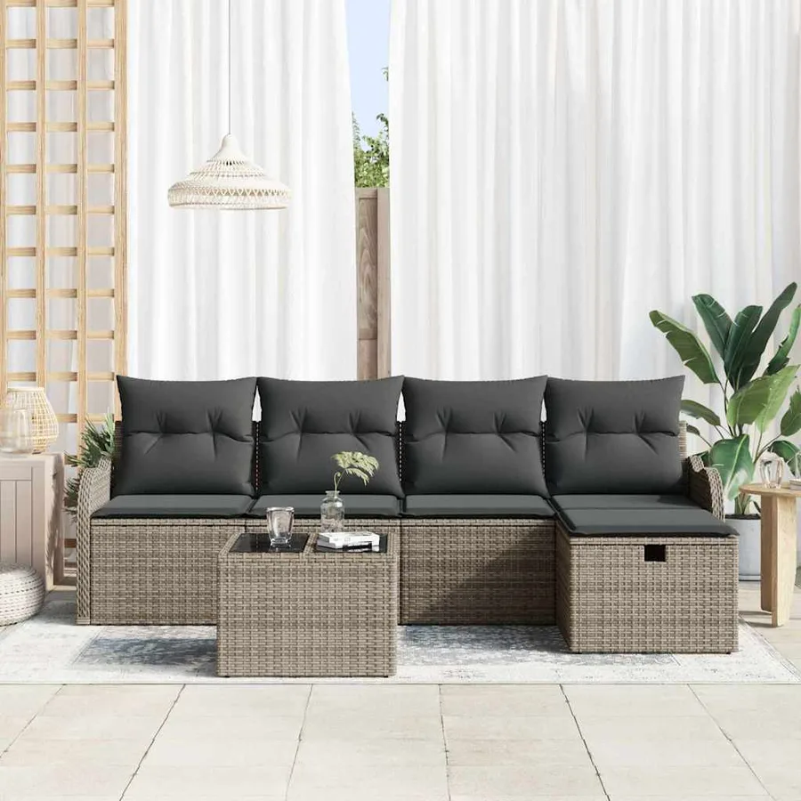 Ensemble de canapé de jardin avec coussin 6 pcs Gris polyrotin - 3