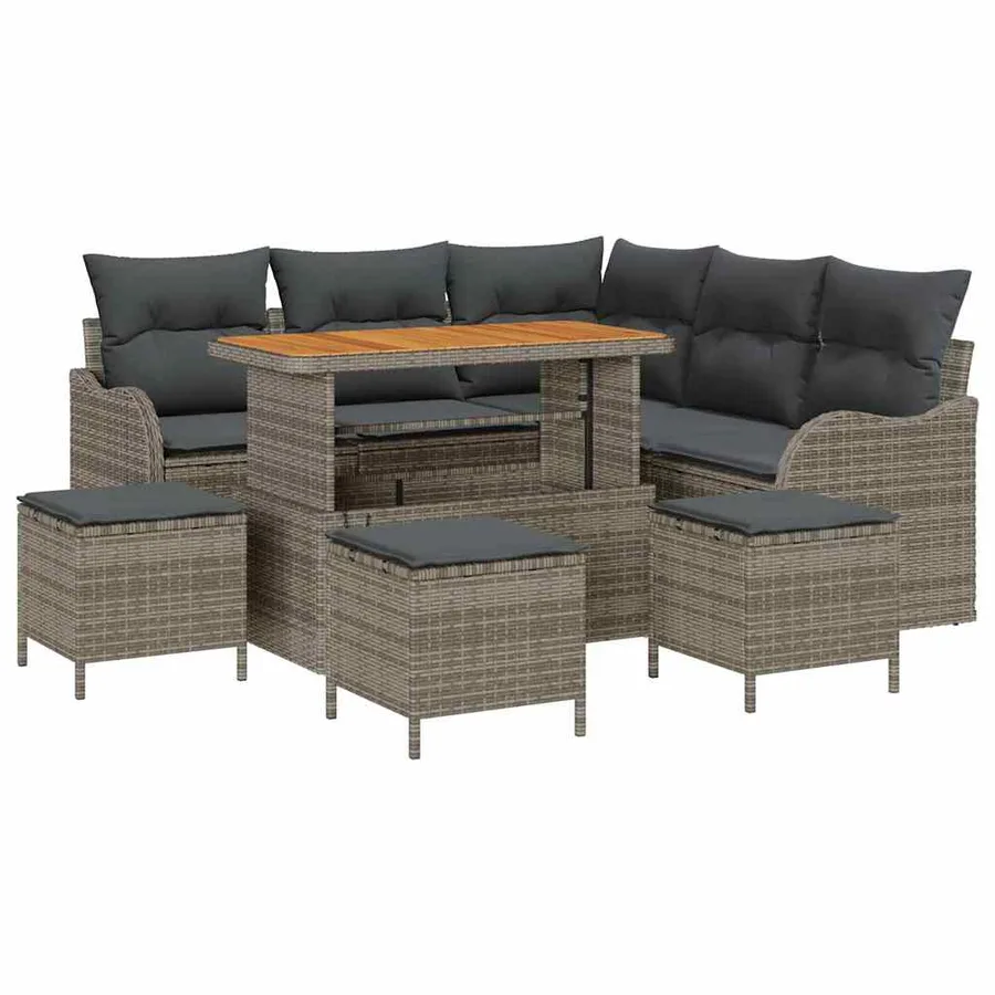 Ensemble de canapé de jardin avec coussin 9 pcs Gris polyrotin - 2