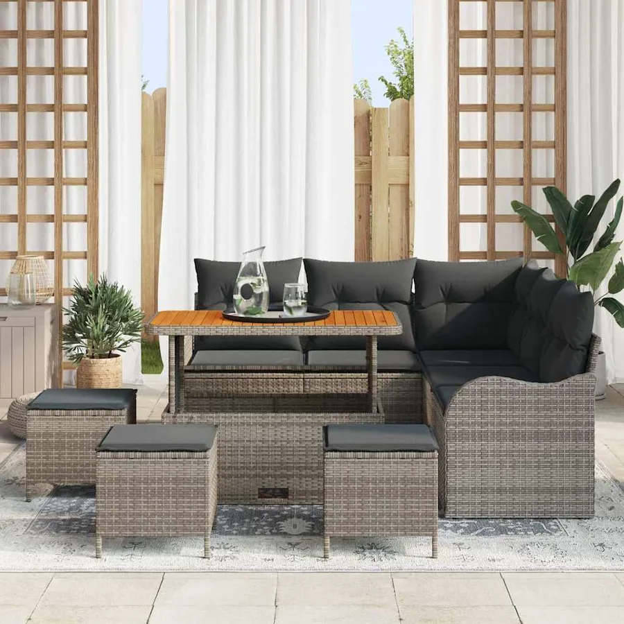Ensemble de canapé de jardin avec coussin 9 pcs Gris polyrotin - 3