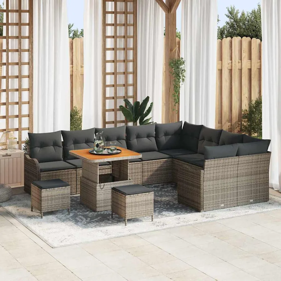 Ensemble de canapé de jardin avec coussin 12 pcs Gris polyrotin