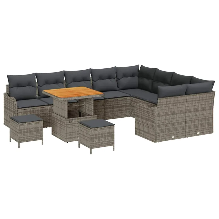 Ensemble de canapé de jardin avec coussin 12 pcs Gris polyrotin - 2