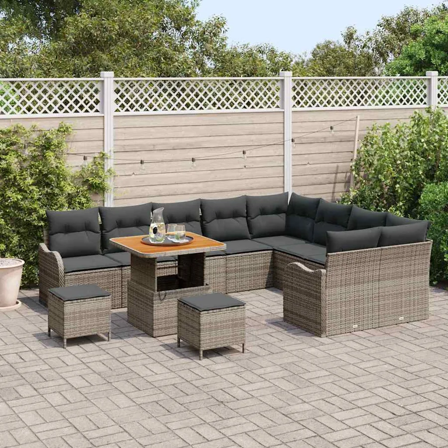 Ensemble de canapé de jardin avec coussin 12 pcs Gris polyrotin - 3