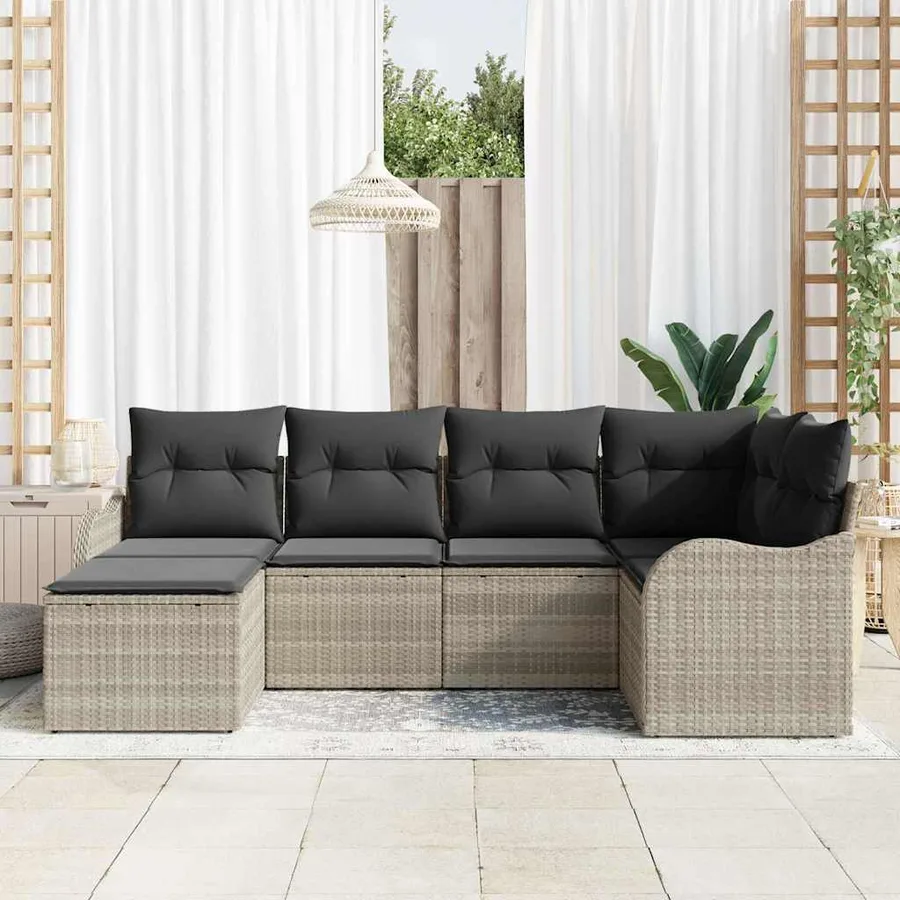 Ensemble de canapé de jardin 6 pcs Gris clair Poly rotin - 3