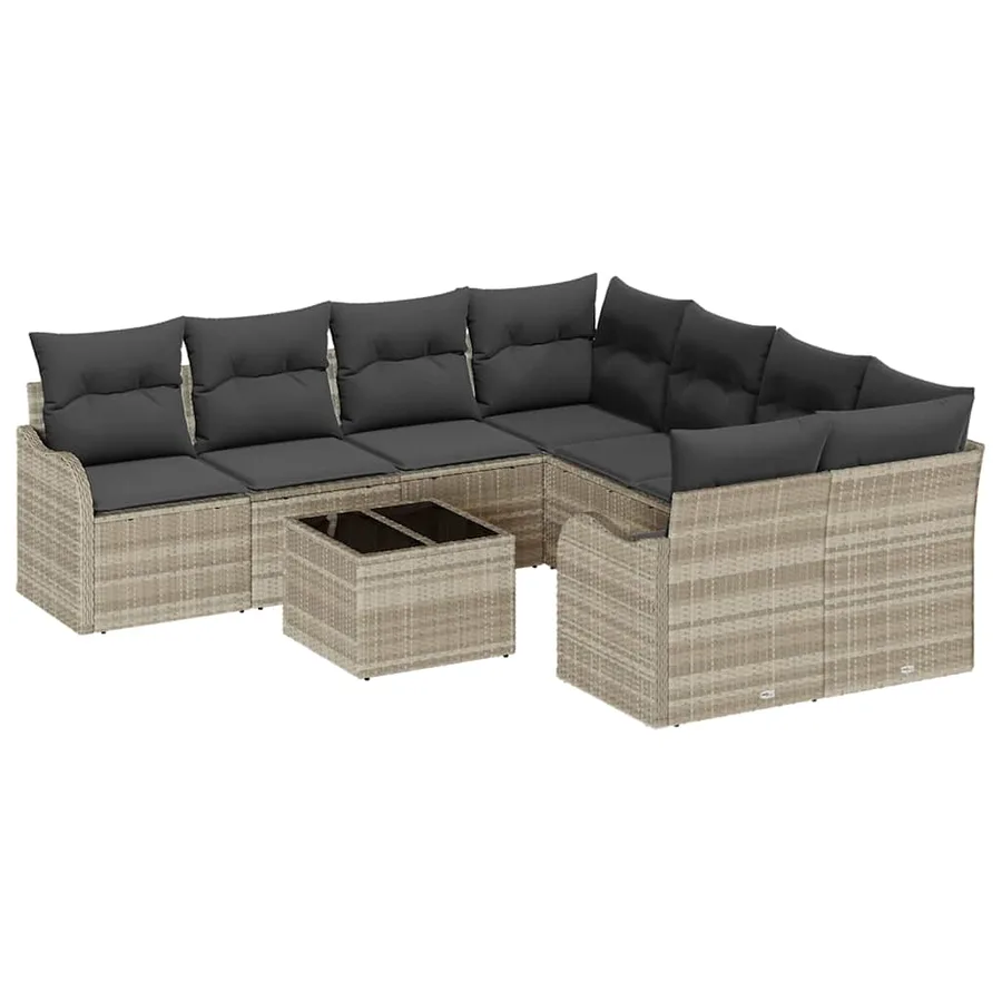 Ensemble de canapé de jardin 9 pcs Gris clair polyrotin - 2