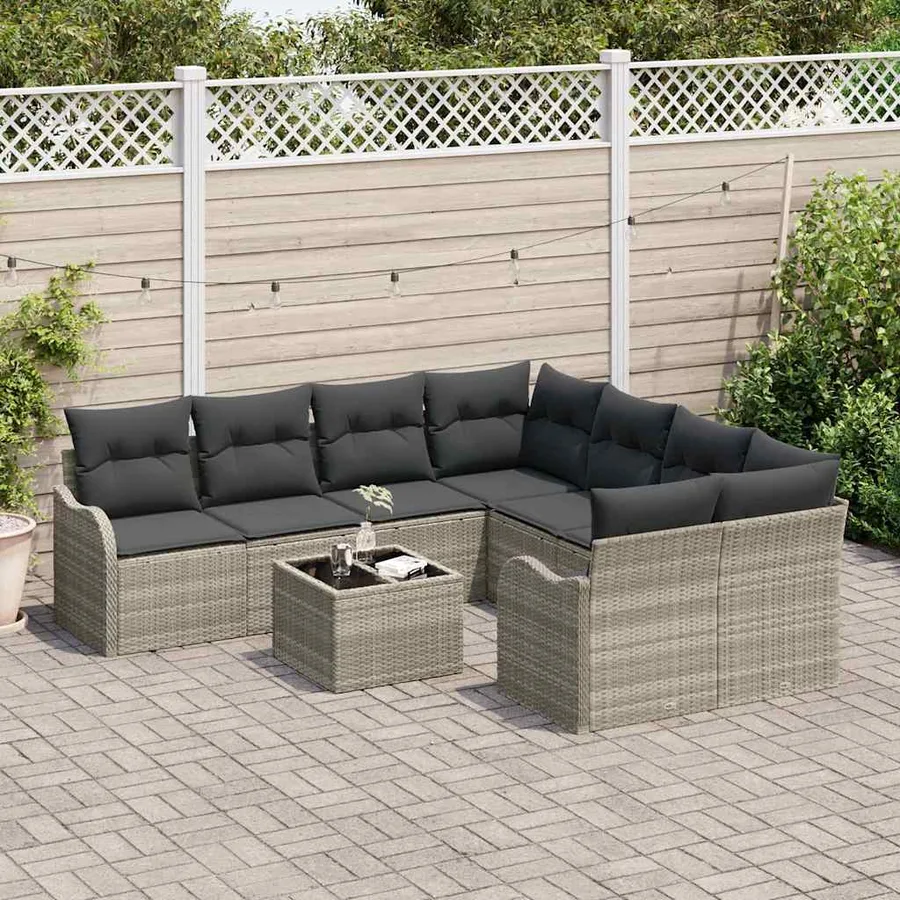 Ensemble de canapé de jardin 9 pcs Gris clair polyrotin - 3