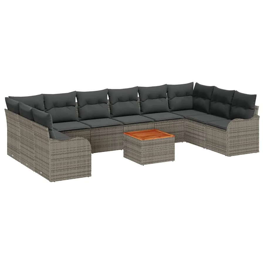 Ensemble de canapé de jardin avec coussin 11 pcs Gris polyrotin - 2
