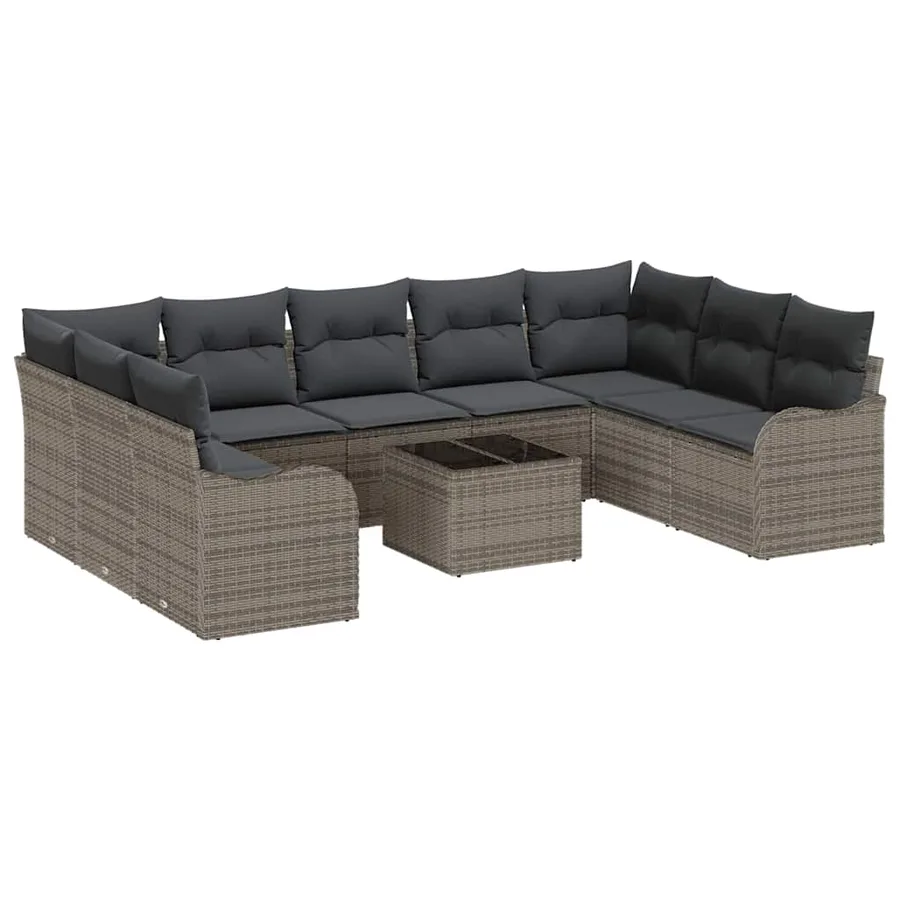 Ensemble de canapé de jardin 10 pcs Gris Poly rotin - 2