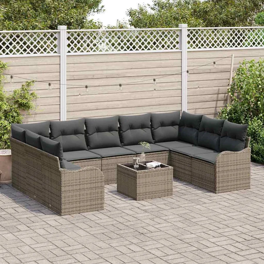 Ensemble de canapé de jardin 10 pcs Gris Poly rotin - 3