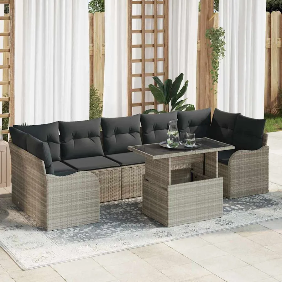 Ensemble de canapé de jardin 8 pcs Gris clair Poly rotin