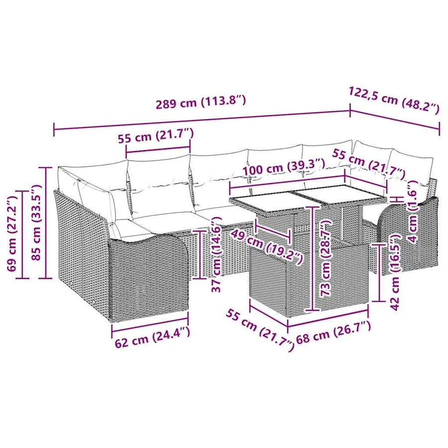 Ensemble de canapé de jardin 8 pcs Gris clair Poly rotin - 11
