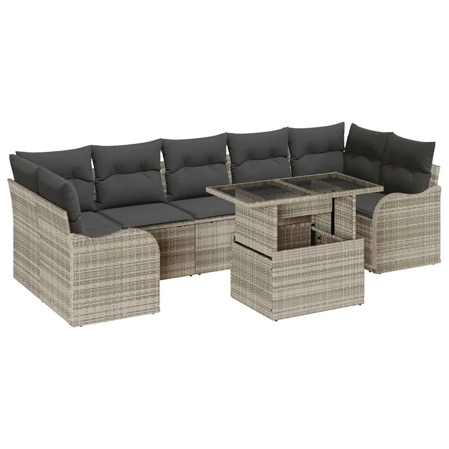Ensemble de canapé de jardin 8 pcs Gris clair Poly rotin - 2