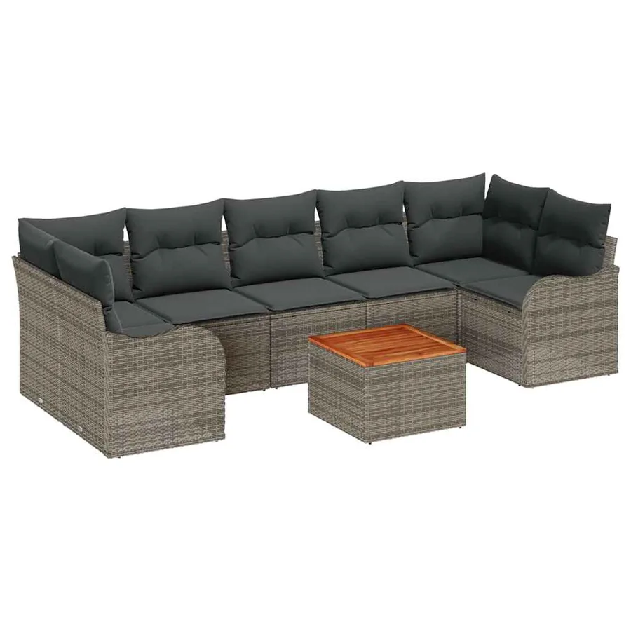 Ensemble de canapé de jardin avec coussin 8 pcs Gris polyrotin - 2