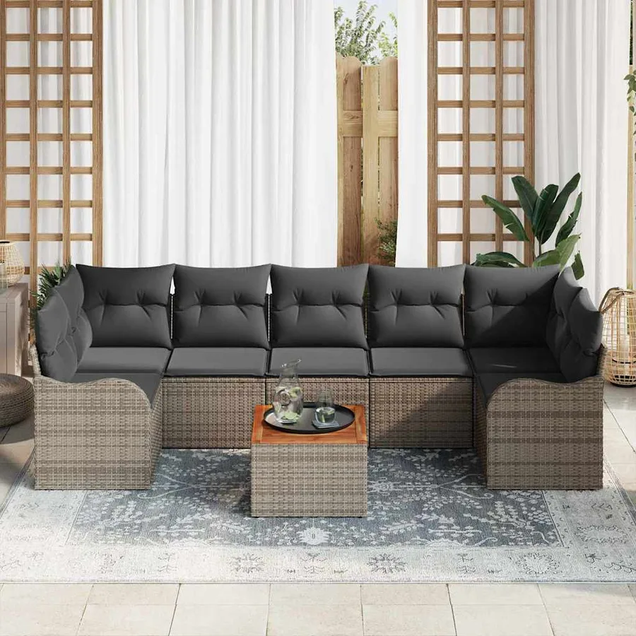 Ensemble de canapé de jardin avec coussin 8 pcs Gris polyrotin - 3