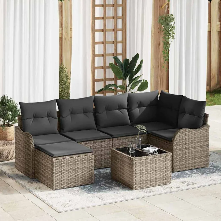 Ensemble de canapé de jardin avec coussin 7 pcs Gris Poly rotin