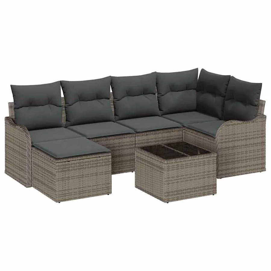 Ensemble de canapé de jardin avec coussin 7 pcs Gris Poly rotin - 2