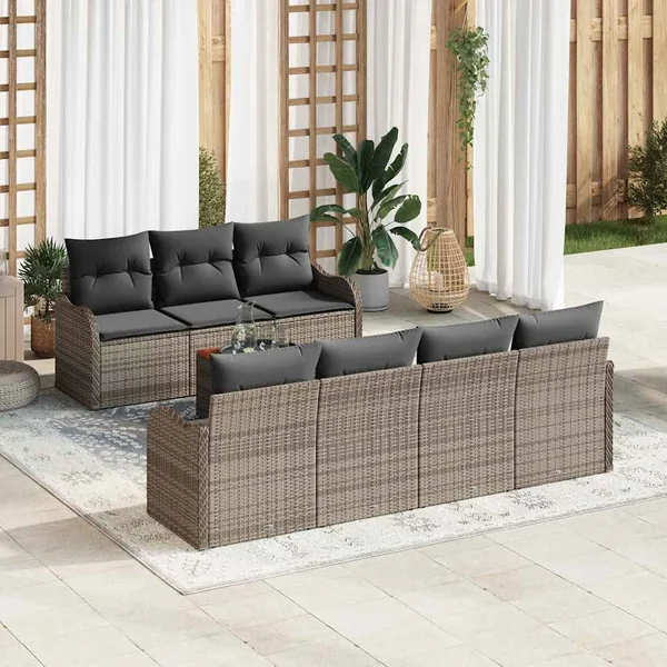 Ensemble de canapé de jardin avec coussin 8 pcs Gris polyrotin