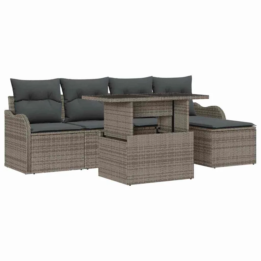 Ensemble de sièges d'extérieur 6 pcs Gris Poly rotin - 2