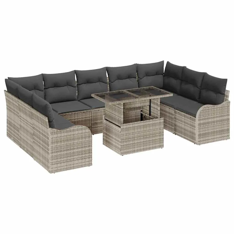 Ensemble de canapé de jardin 10 pcs Gris clair Poly rotin - 2