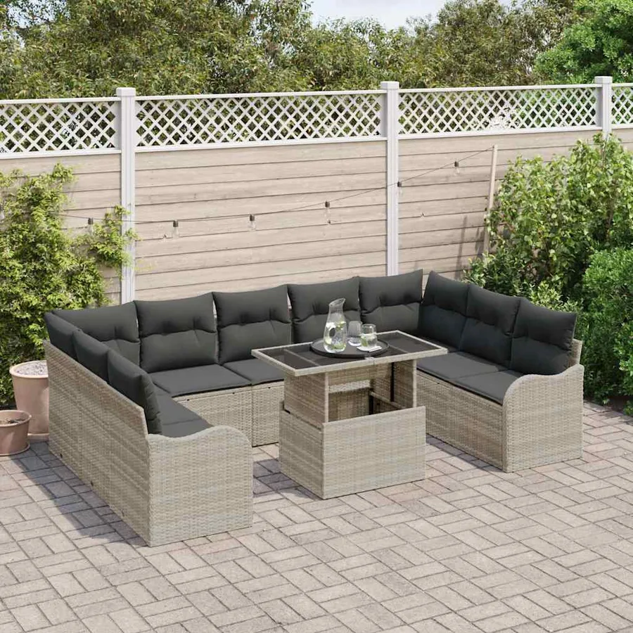 Ensemble de canapé de jardin 10 pcs Gris clair Poly rotin - 3