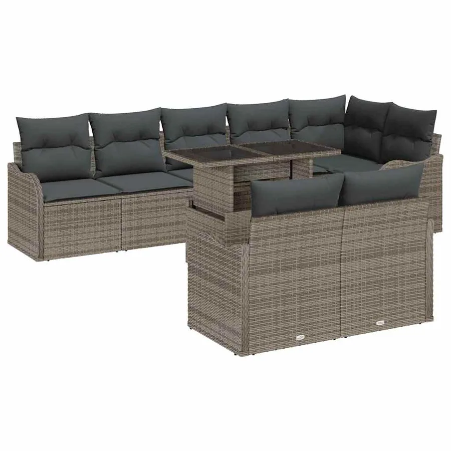 Ensemble salon avec coussin 9 pcs Gris Poly rotin - 2